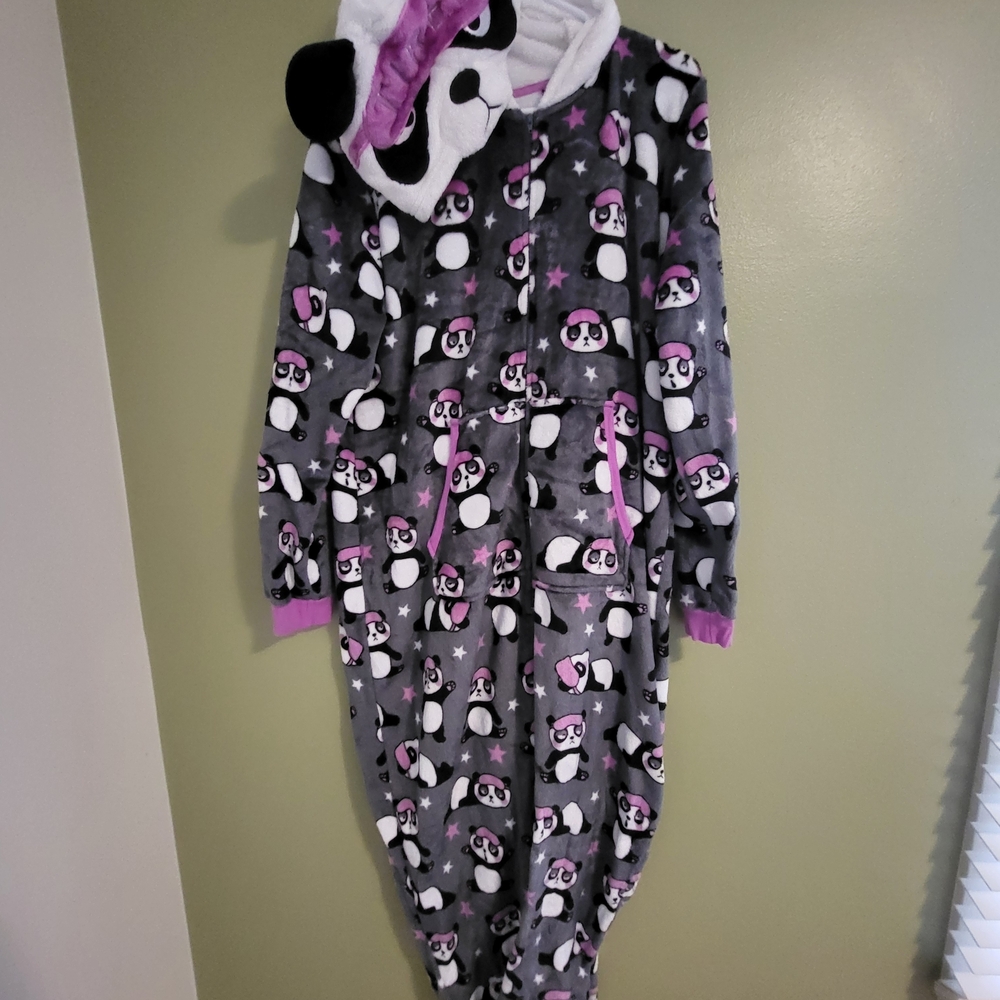 Holiday Time Gray and Pink Panda Pajama Onesie
